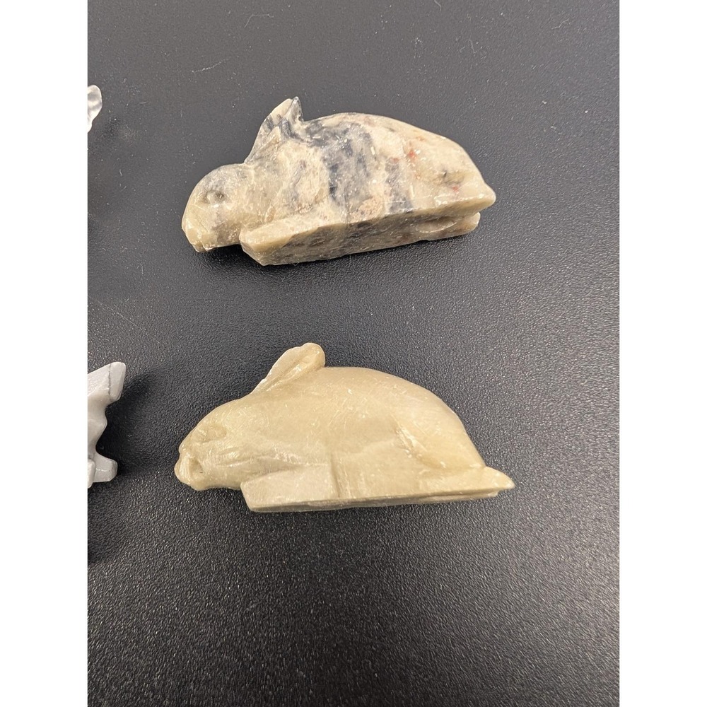 Lot of 4 Vtg Miniature Hand Carved Stone Animal Figurines Elephants & Rabbits - Picture 4 of 7